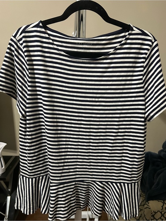 Talbots Tops - Talbots Navy and White Striped Peplum‎ Short-Sleeve Top